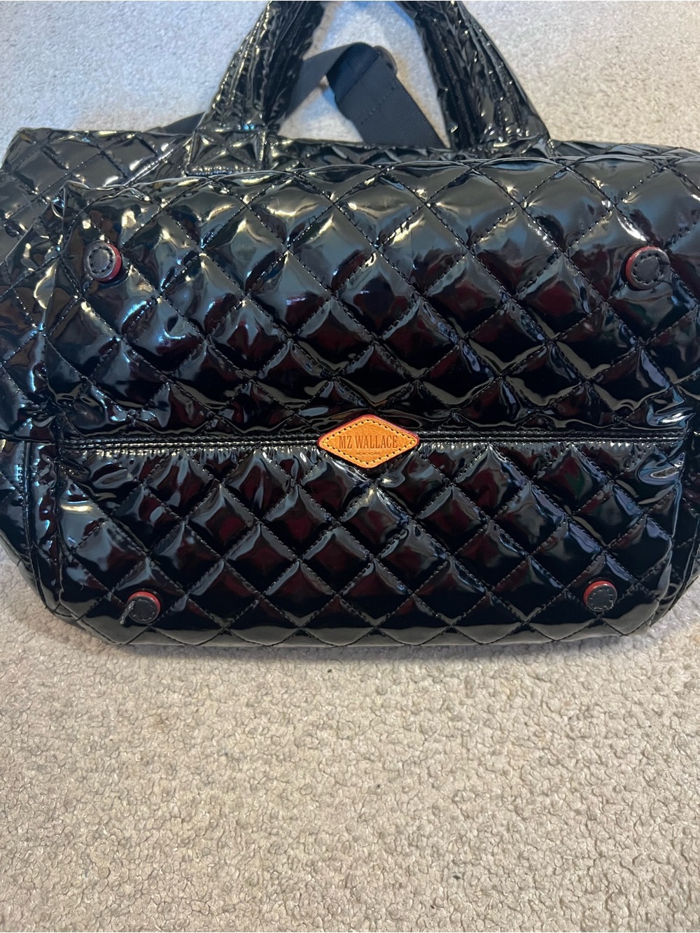 Quilted Patent Tote Bag - Black - Picture 2 of 5